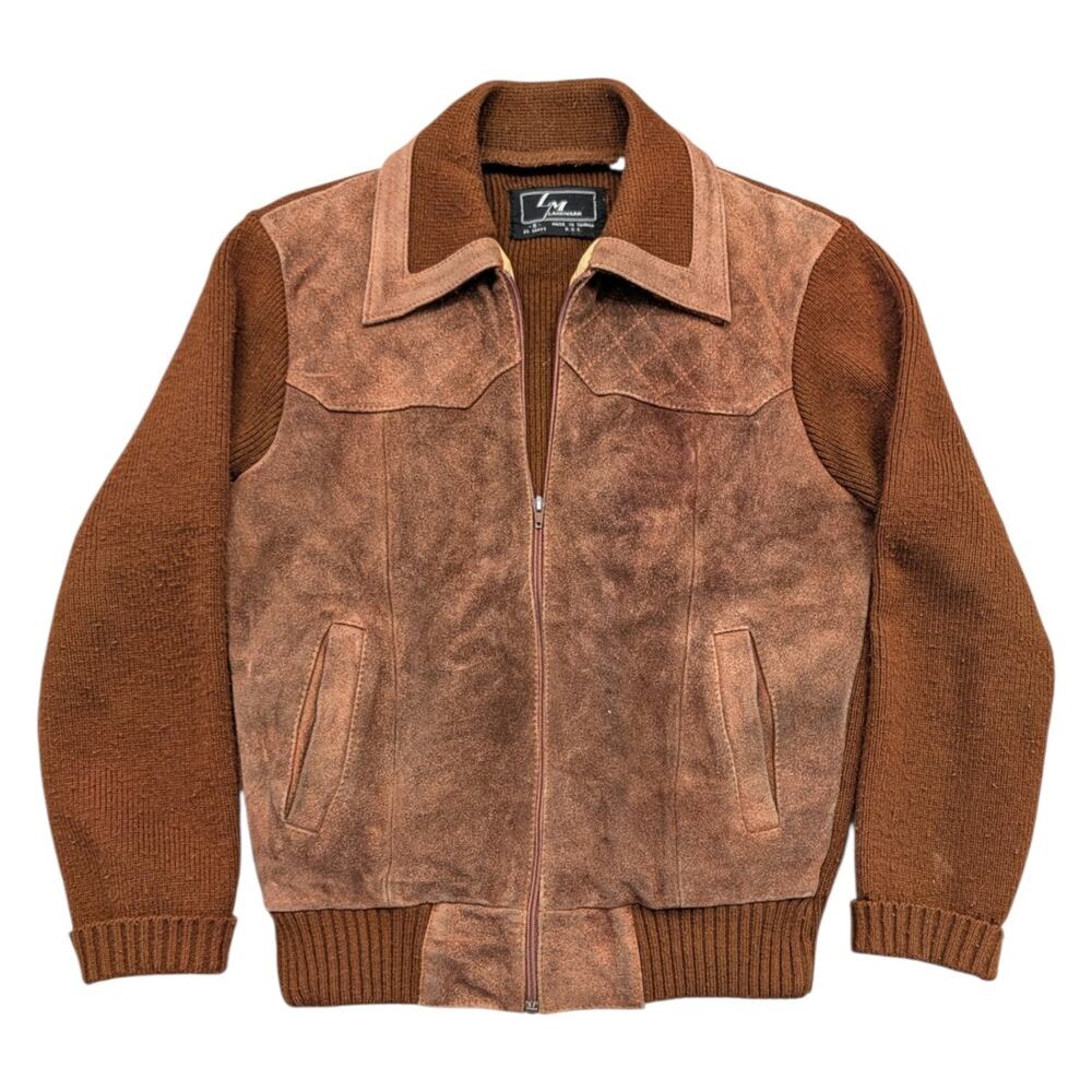70s Leather Knit Sweater Jacket